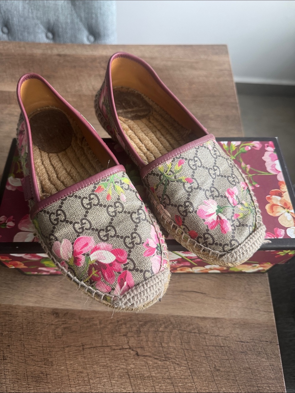 Gucci Floral GG Canvas Espadrilles with Pink Trim